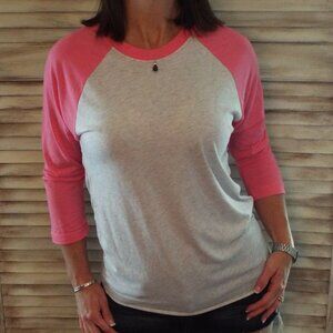 Flowy Raglan Top Womens Extra Small Pink Baseball Sporty Jersey Y2K Retro 0617